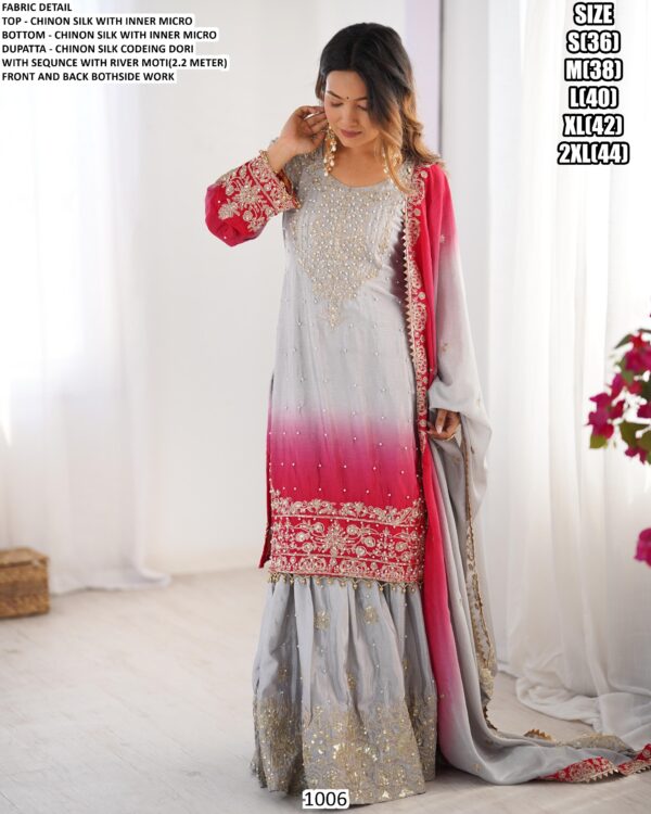 Lovely Worked Chinon Silk Wedding Wear Ombre Printed Salwar Kameez Suits