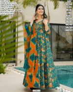 Our Multi Colour Silk Digital Print Work Gown Sets Wearing In Any Ceremonial