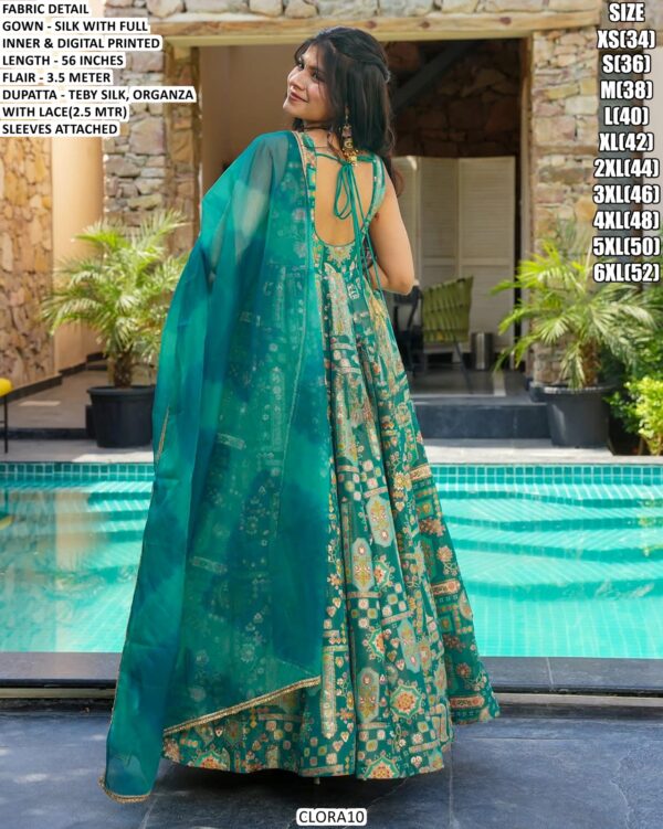 Our Multi Colour Silk Digital Print Work Gown Sets Wearing In Any Ceremonial