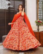 Our Multi Colour Silk Digital Print Work Gown Sets Wearing In Any Ceremonial
