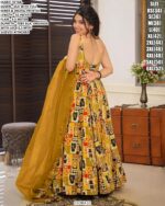 Our Multi Colour Silk Digital Print Work Gown Sets Wearing In Any Ceremonial