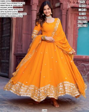 Faux Georgette Gown Dresses In Two Colours With Thread And Sequins Work