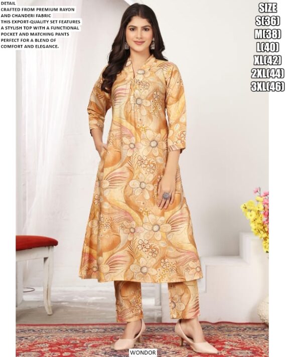 Women's Premium Rayon And Chanderi Fabric Straight Solid Kurti Pant Sets