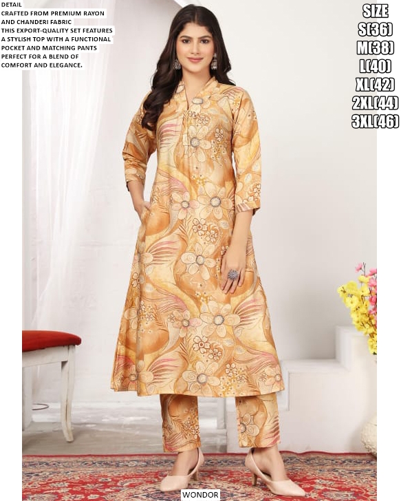 Women's Premium Rayon And Chanderi Fabric Straight Solid Kurti Pant Sets