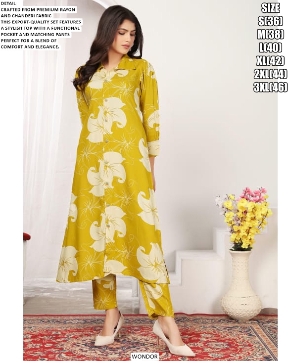Women's Premium Rayon And Chanderi Fabric Straight Solid Kurti Pant Sets