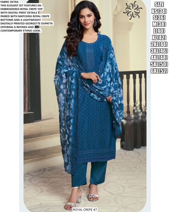 Royal Crepe 47 Series Indian Designer Festive Style Salwar Kameez Online For Women