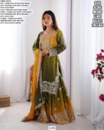 Sharara Style Salwar Kameez In Ombre Shades And Embroidered Chinon Silk