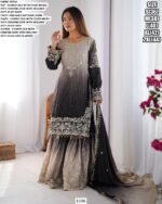 Sharara Style Salwar Kameez In Ombre Shades And Embroidered Chinon Silk