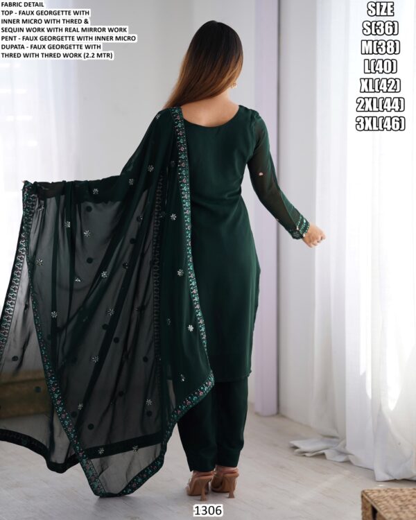 Faux Georgette Readymade Style Salwar Suits With Embroidered, Mirror, Sequins And Thread Work