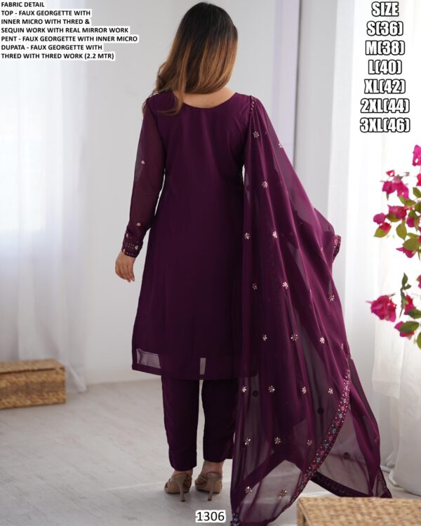 Faux Georgette Readymade Style Salwar Suits With Embroidered, Mirror, Sequins And Thread Work