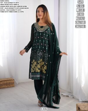 Faux Georgette Readymade Style Salwar Suits With Embroidered, Mirror, Sequins And Thread Work