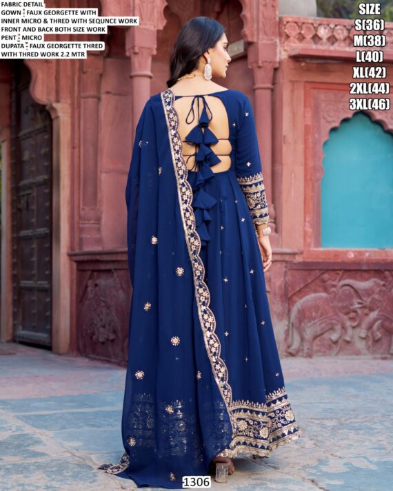 Blue And Wine Two Colours In Faux Georgette Party Wear Designer Gown And Dupatta