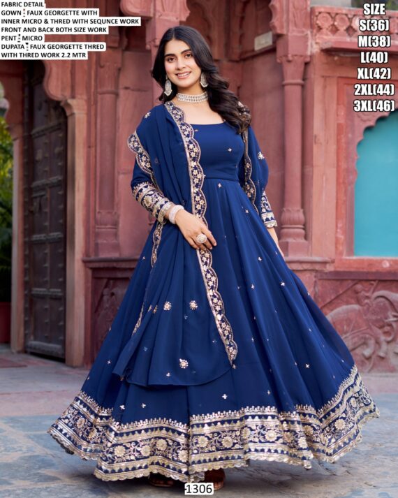 Blue And Wine Two Colours In Faux Georgette Party Wear Designer Gown And Dupatta