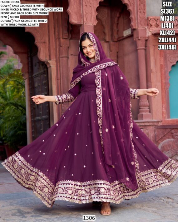 Blue And Wine Two Colours In Faux Georgette Party Wear Designer Gown And Dupatta