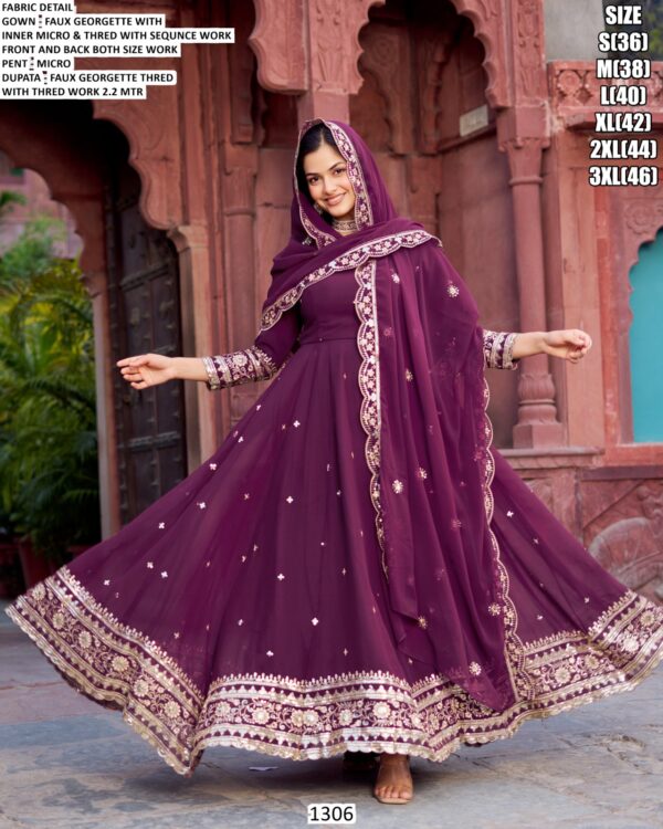 Blue And Wine Two Colours In Faux Georgette Party Wear Designer Gown And Dupatta