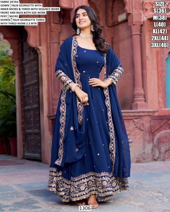 Blue And Wine Two Colours In Faux Georgette Party Wear Designer Gown And Dupatta