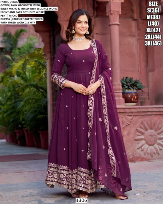 Blue And Wine Two Colours In Faux Georgette Party Wear Designer Gown And Dupatta
