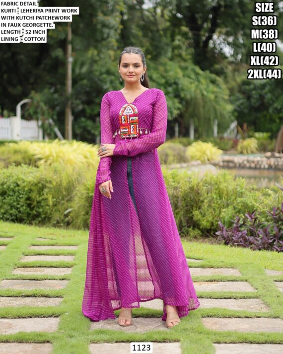 Navratri Special Georgette Leheriya Print Work With Kutchi Patch Work Kurtis