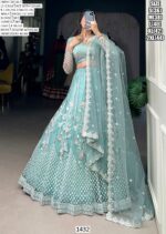 Engagement Special! Awesome Thread Embroidered Sky Blue Net Lehenga Choli