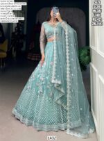 Engagement Special! Awesome Thread Embroidered Sky Blue Net Lehenga Choli