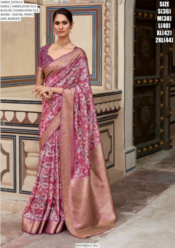 Handloom Silk Print Work And Zari Lace Bordered Function Wear Un-Stitched Sarees