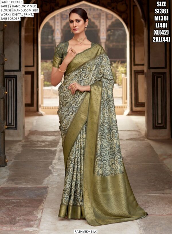 Handloom Silk Print Work And Zari Lace Bordered Function Wear Un-Stitched Sarees