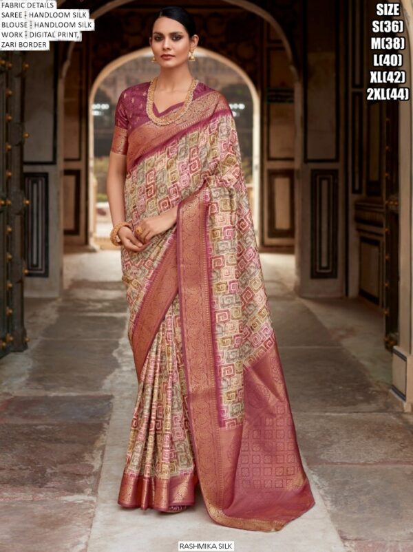 Handloom Silk Print Work And Zari Lace Bordered Function Wear Un-Stitched Sarees
