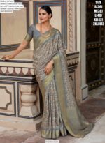 Handloom Silk Print Work And Zari Lace Bordered Function Wear Un-Stitched Sarees