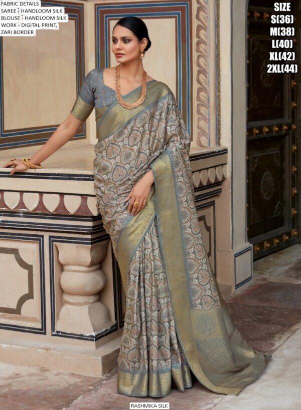Handloom Silk Print Work And Zari Lace Bordered Function Wear Un-Stitched Sarees