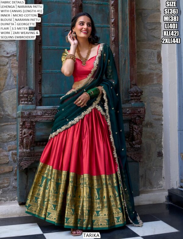 South Indian Style Lehenga Choli Narayana Pattu With Zari Weaving Work