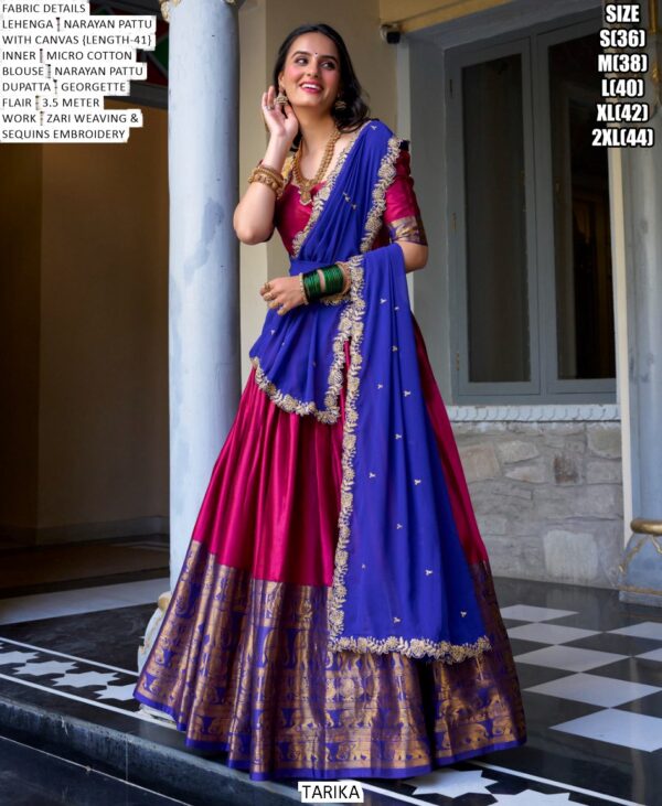 South Indian Style Lehenga Choli Narayana Pattu With Zari Weaving Work