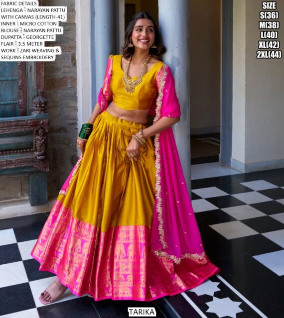 South Indian Style Lehenga Choli Narayana Pattu With Zari Weaving Work