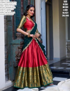 South Indian Style Lehenga Choli Narayana Pattu With Zari Weaving Work