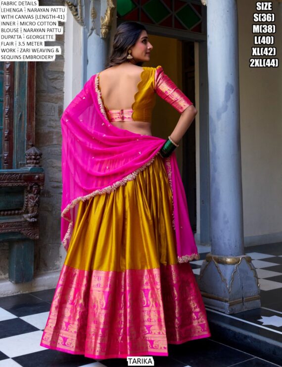 South Indian Style Lehenga Choli Narayana Pattu With Zari Weaving Work