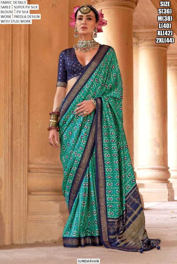 Classic Super Silk Stud Work With Patola Design Sarees For Festivals
