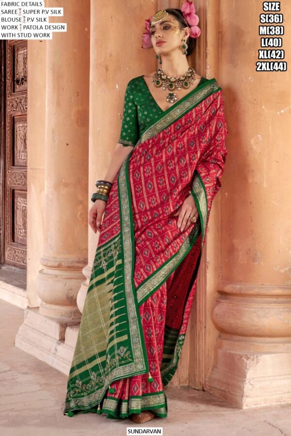 Classic Super Silk Stud Work With Patola Design Sarees For Festivals
