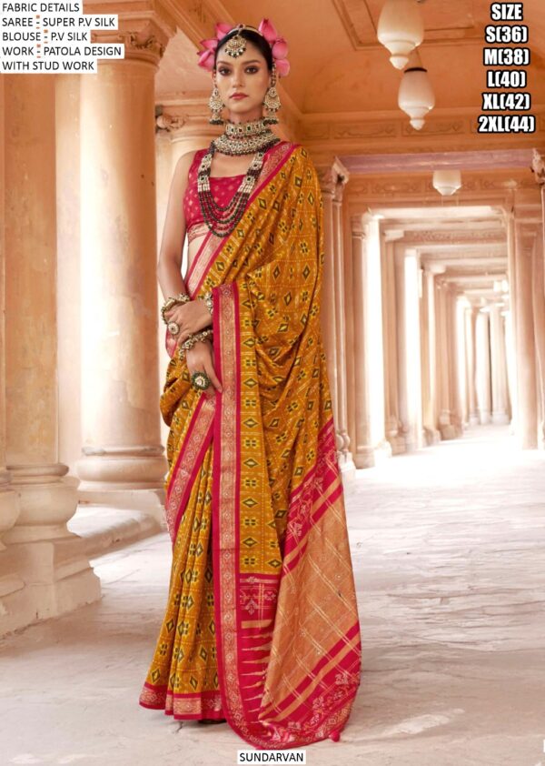 Classic Super Silk Stud Work With Patola Design Sarees For Festivals