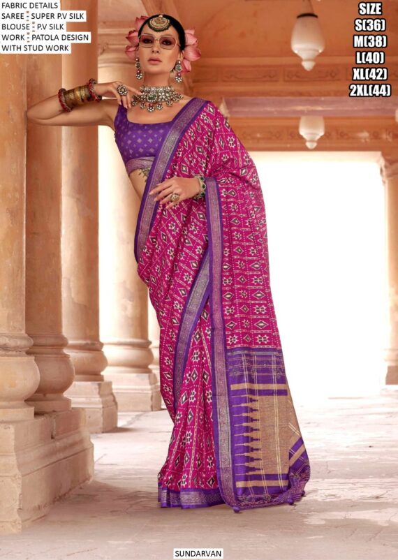 Classic Super Silk Stud Work With Patola Design Sarees For Festivals