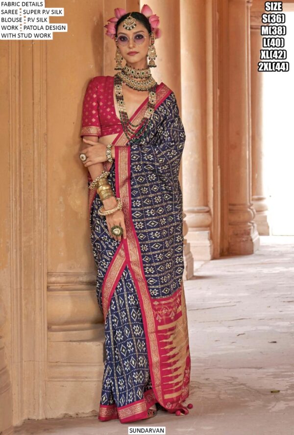 Classic Super Silk Stud Work With Patola Design Sarees For Festivals