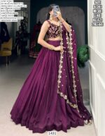 Wedding Wear Wine Organza Plain Lehenga With Designer Blouse