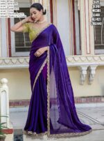 Satin Velvet Lustre Saree Adorned With Handcrafted Sequins, Cutdana And Pearl Embellishments