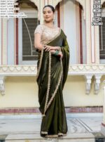 Satin Velvet Lustre Saree Adorned With Handcrafted Sequins, Cutdana And Pearl Embellishments