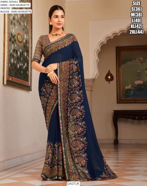 Lovely Printed Dani Georgette Ethnic Style Sarees For Every Occasions