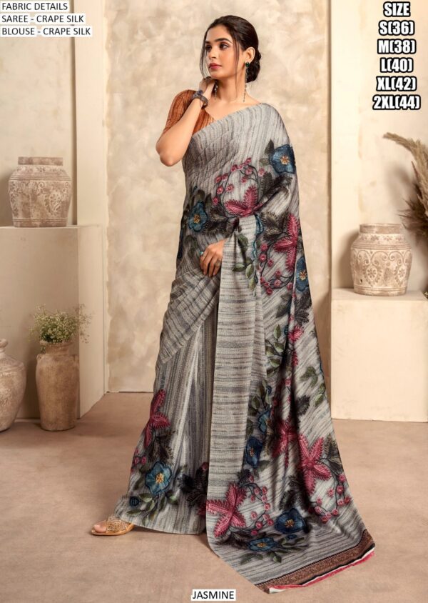 Party Wear Silk Satin Crape Sarees With Beautiful Print In Multi-Colours