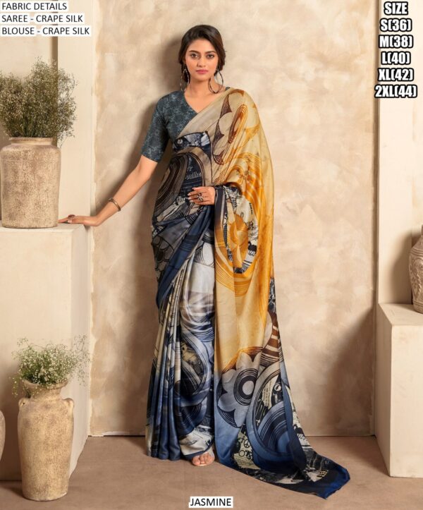 Party Wear Silk Satin Crape Sarees With Beautiful Print In Multi-Colours