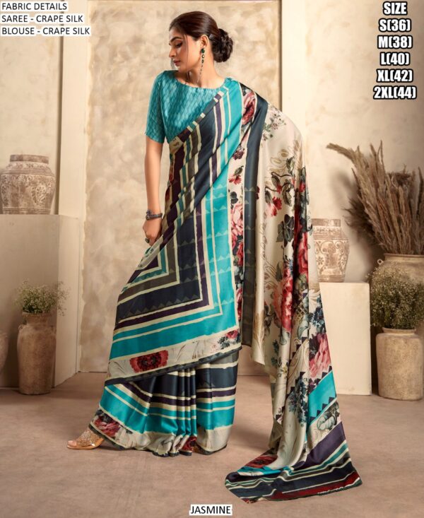 Party Wear Silk Satin Crape Sarees With Beautiful Print In Multi-Colours