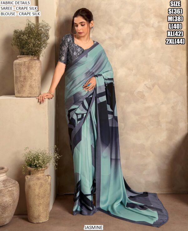 Party Wear Silk Satin Crape Sarees With Beautiful Print In Multi-Colours