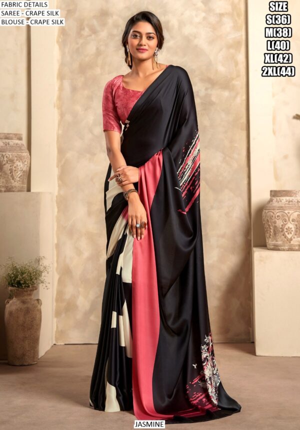Party Wear Silk Satin Crape Sarees With Beautiful Print In Multi-Colours