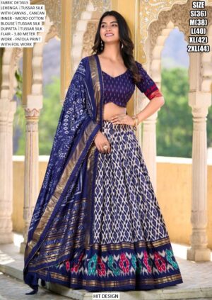 Incredible Ikkat Patola Printed Tussar Silk Semi-Stitched Chaniya Choli