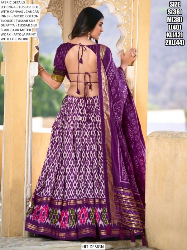 Incredible Ikkat Patola Printed Tussar Silk Semi-Stitched Chaniya Choli